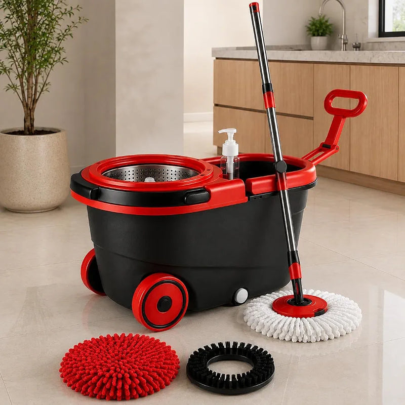 Mop Giratório 3 em 1 Cesto Inox 16 Litros Lava e Seca Centrifuga 360