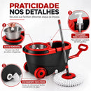Mop Giratório 3 em 1 Cesto Inox 16 Litros Lava e Seca Centrifuga 360