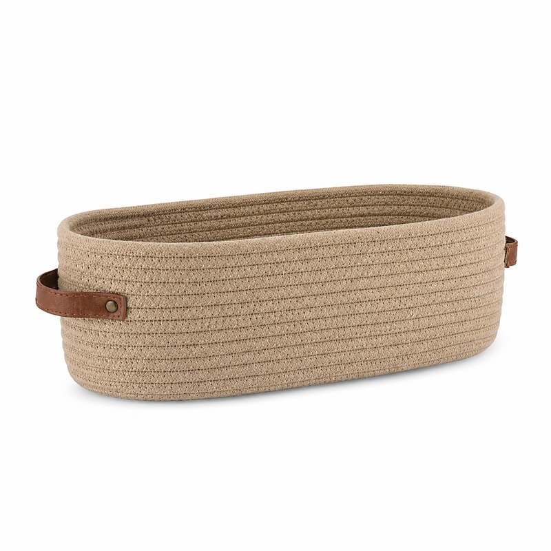 Cesto Organizador Maison Cotton™ – Corda de Algodão com Alças em Couro