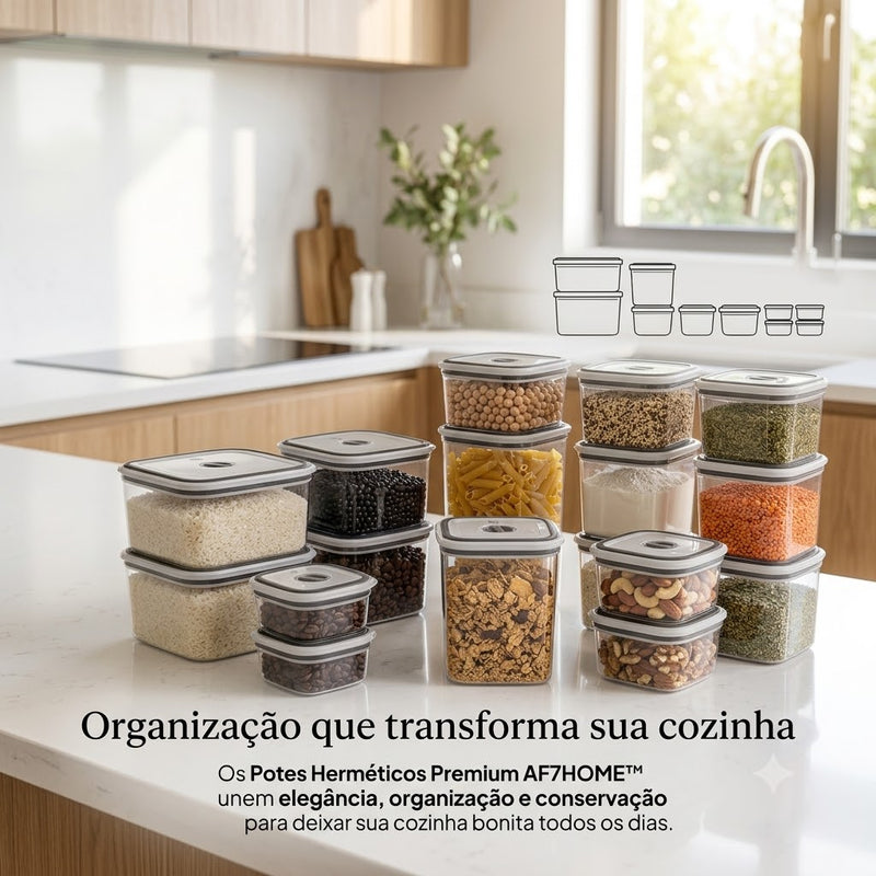 Kit 12 Potes Herméticos Premium AF7HOME™ |Organização Elegante para Cozinhas Modernas