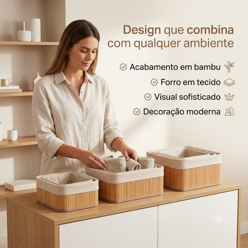 Kit 3 Cestos de Bambu com Forro Lavável – Bambliê