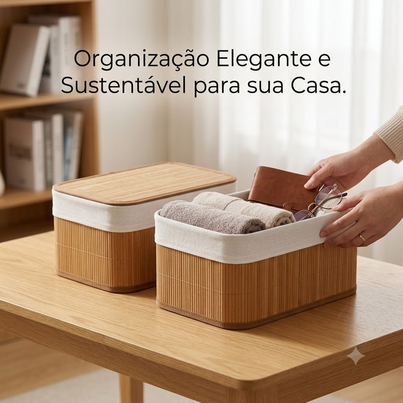 Kit 3 Cestos de Bambu Multiuso com Forro Lavável Casa Organizada e Elegante