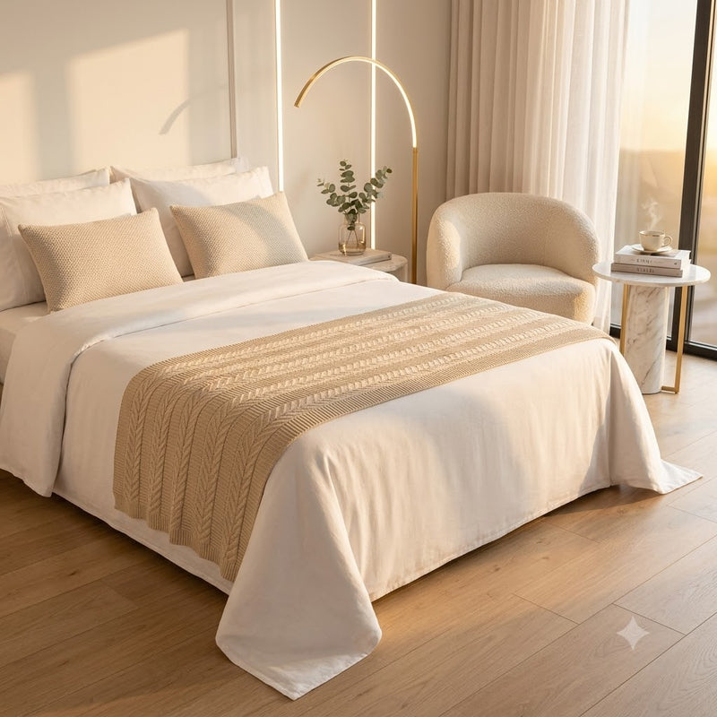 Peseira em Tricot Luxo 215x60 cm para Cama Casal, Queen e Sofá