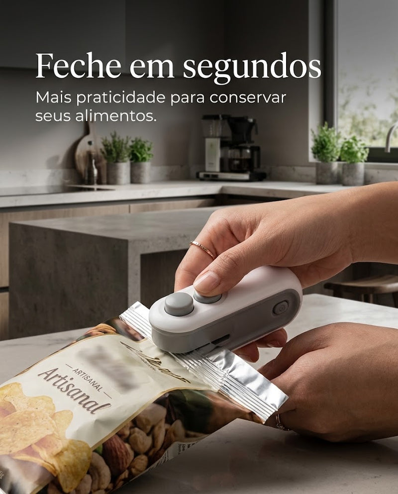 SealPro™ 2 em 1 – Mini Seladora Portátil Recarregável USB para Embalagens e Alimentos